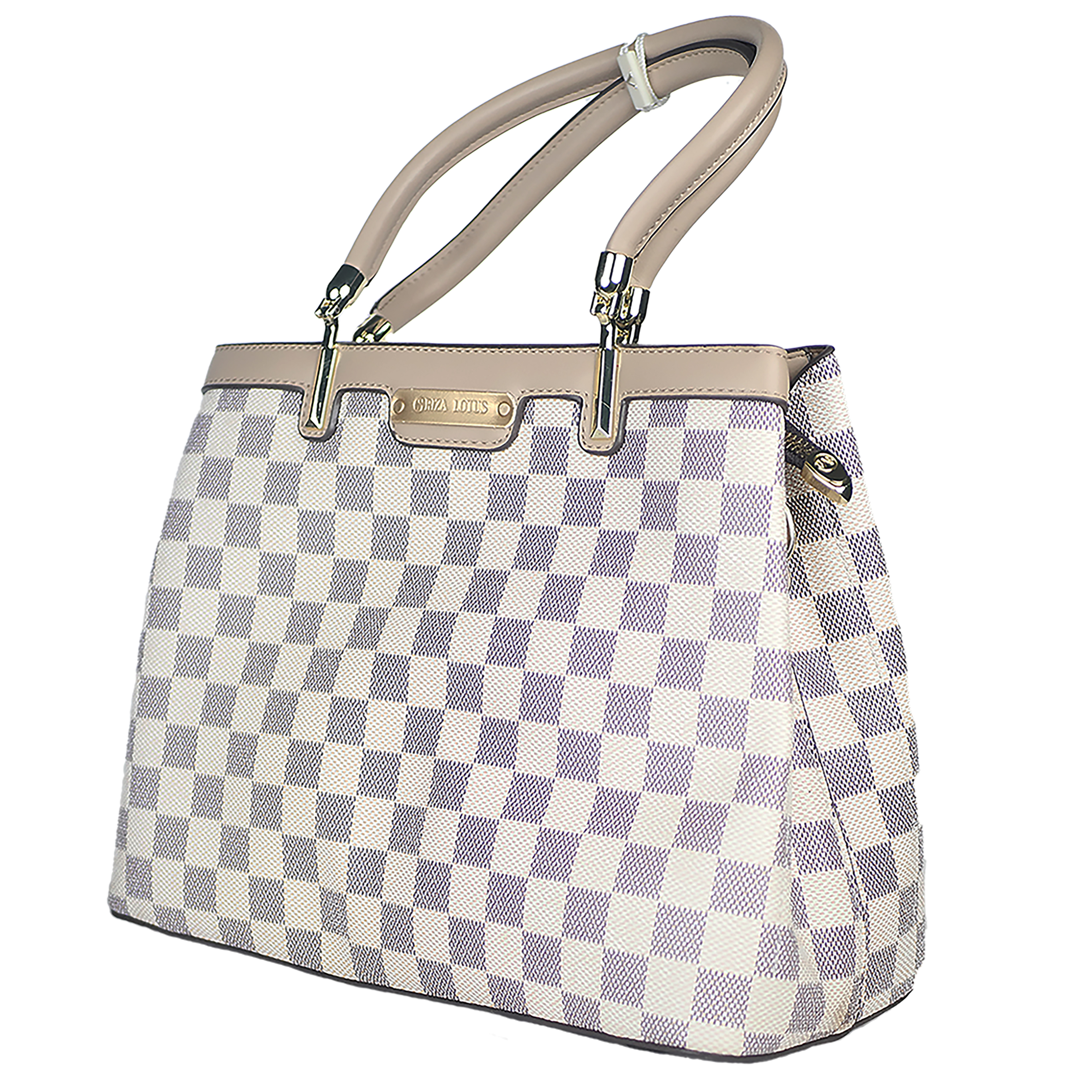 Stylish Checkered Tote Handbag with Dual Handles